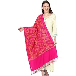 weavers villa Women's Kashmiri Aari Embroided Floral Cashmilon Stoles, Shawls, Wraps (SIZE: 30" X 80")-picture-32