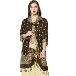 weavers villa Woven Viscose Women Brown Scarf, Stole, Fancy Scarf-picture-16