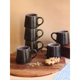 WEAVING HOMES Black 6 Pieces Textured Ceramic Glossy Mugs 230ml-picture-16