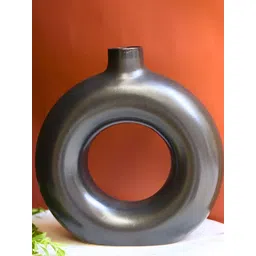 WEAVING HOMES Black Ceramic Large Donut Vase-picture-34
