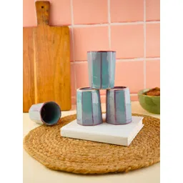 WEAVING HOMES Blue 4 Pieces Ceramic Matte Dishwasher Safe Kulladhs Set 130ml-picture-25