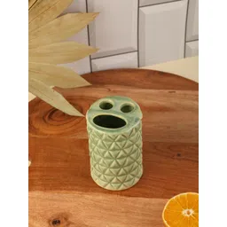 WEAVING HOMES Green Textured Ceramic Smiley Brush Holder-picture-20