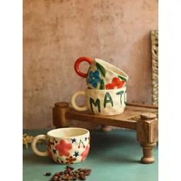 WEAVING HOMES Off White & Red Printed Ceramic Glossy Mugs Set of Cups and Mugs-picture-23
