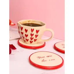 WEAVING HOMES Red & Cream-Coloured Printed Ceramic Glossy Cups Set of Cups and Mugs-picture-37