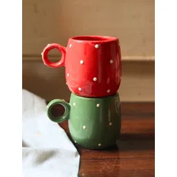WEAVING HOMES Red & Green Printed Ceramic Glossy Mugs Set of Cups and Mugs-picture-28