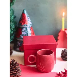 WEAVING HOMES Red Hand Painted Printed Ceramic Glossy Mugs Set of Cups and Mugs-picture-34