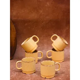 WEAVING HOMES Set of 6 Cream-Coloured & Gold-Toned Printed Ceramic Glossy Cups and Mugs-picture-21