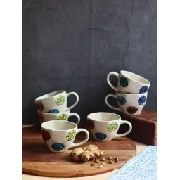 WEAVING HOMES White & Blue 6 Pieces Printed Ceramic Glossy Cups 220 ml-picture-27