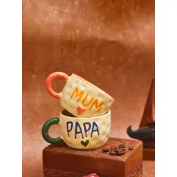 WEAVING HOMES White & Orange 2 Pieces Printed Ceramic Glossy Mugs-180 ml Each-picture-25