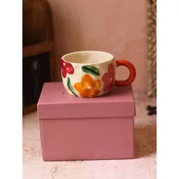 WEAVING HOMES White & Red Floral Printed Ceramic Glossy Mug With Gift Box-180 ml-picture-30