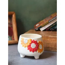 WEAVING HOMES White & Yellow Floral Bliss Ceramic Planter-picture-39