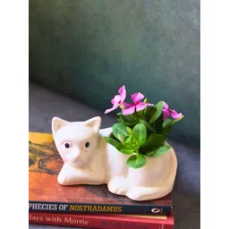 WEAVING HOMES White Textured Ceramic Cat Shaped Planters-picture-16