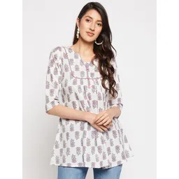 WEAVLLITE  Floral Block Printed Pure Cotton Cambric Tunic-image-15