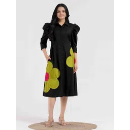 WEAVLLITE Floral Print Puff Sleeve Applique A-Line Maxi Dress-image-31