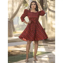 WEAVLLITE Floral Print Puff Sleeve Fit & Flare Dress-picture-28