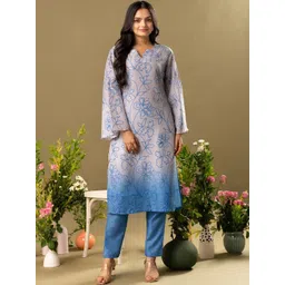 WEAVLLITE Floral Printed Ombre Straight Kurta With Trousers-image-0