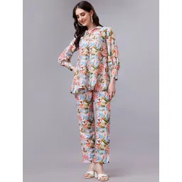WEAVLLITE Floral Printed Shirt Collar Tunic With Trouser-image-2