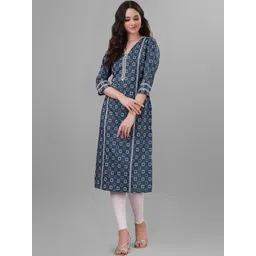 WEAVLLITE Floral Printed V-Neck Pure Cotton Kurta-image-11