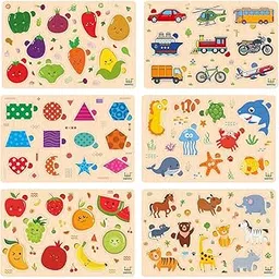 Webby Wooden Educational Colorful Fruits, Vegetables, Sea Animals Public Transport, Shapes, Animals | Educational Toys | Wooden Puzzles - Set of 6, Multicolor, Kid-picture-10