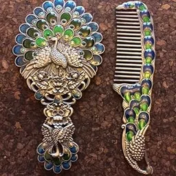 Webelkart Premium Handwork Peacock Hand Mirror with Comb Set Personal Makeup for Women/Girl Salon Mirror & Decorative Antique Item Women Gift Item (Multicolour)-picture-29