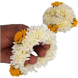 wecroo Beautiful gajra of yellow color scented gajra with artificial flower. Gajra set yellow. Artificial mogra.Gajra for wedding, haldi, Mehndi ceremony. hair accessories. (Pack of 2)-picture-39
