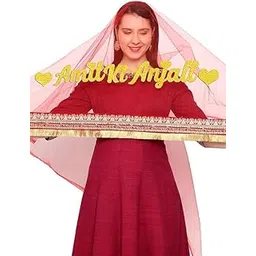 wedding vibes Women Customized Name Bridal Net Dupatta, 2.5 Metre, for Wedding, Marriage, Special Occasion, Red-picture-52