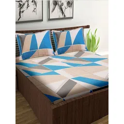 Wee Hours Brown & Blue Geometric 300 TC Fitted Double King Bedsheet Set-2.74 m x 2.74 m-picture-29