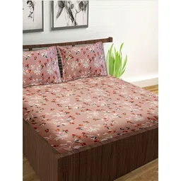 Wee Hours Brown & White Floral 210 TC Queen Bedsheet with 2 Pillow Covers-picture-30