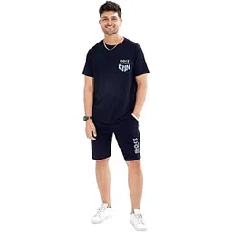 weet Cotton Round Neck Co-ord Set for Men's Half Sleeve T-Shirt and Shorts, Printed Casual Sleepwear & Loungewear Night Suits Set-picture-32