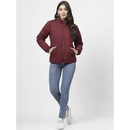 WELL QUALITY Women Mock Collar Solid Casual Padded Jacket image 3