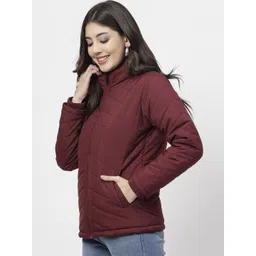 WELL QUALITY Women Mock Collar Solid Casual Padded Jacket image 4