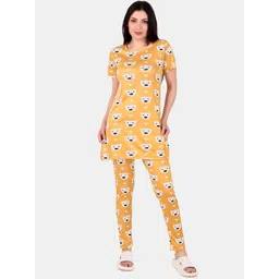 WELL QUALITY Women Printed Round Neck T-shirt & Pyjamas Night suit-picture-12