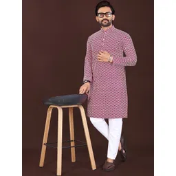 WELL TEX Men Embroidered Chikankari Kurta-image-24