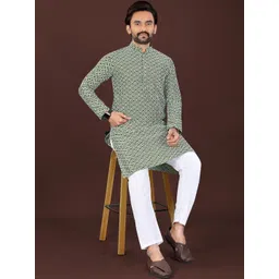 WELL TEX Men Embroidered Chikankari Kurta-image-27