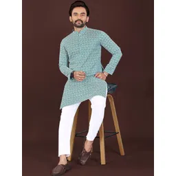 WELL TEX Men Leheriya Embroidered Chikankari Kurta-image-9
