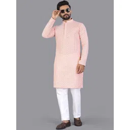 WELL TEX Men Mandarin Collar Embroidered Straight Kurta-picture-15