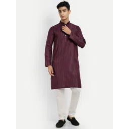 WELL TEX Striped Embroidered Mandarin Collar Straight Kurta-picture-12