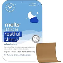 Wellbeing Nutrition Melts Restful Sleep Aid | Plant-Based Melatonin 5mg, Chamomile, Tagara, L-Theanine for Deep Sleep | Clinically Proven, Safe & Non-Addictive Sleep Aid, 30 Oral Strips-picture-32