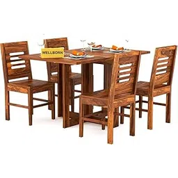 WELLBORN Solid Sheesham Wood 4 Seater Folding Dining Table with 4 Chair | Dining Set for Living Room | Hotel Restaurants Dining Set-picture-16