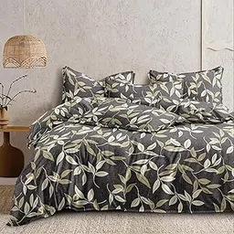 WELLFIT® Premium Soft Glace Cotton Single Size Duvet Cover II Razai Cover II Quilt Cover II Comforter Cover with Zipper 60x90 inch [Grey Leaf]-picture-29