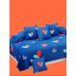 WELLNEST 8Pcs Blue & Red Heart Printed Cotton Diwan Set-picture-32