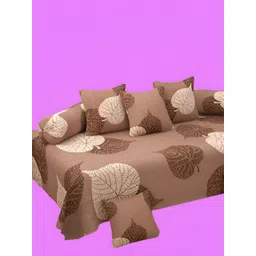 WELLNEST Brown Leaf Printed Cotton Diwan Set-picture-24