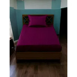 WELLNEST Maroon 110 TC Cotton Fitted Single Bedsheets-picture-10