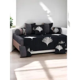 WELLNEST Set Of 8 Black & White Printed Cotton Diwan Set-picture-16