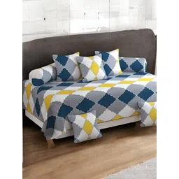 WELLNEST Set Of 8 Yellow & White Printed Cotton Diwan Set-picture-12