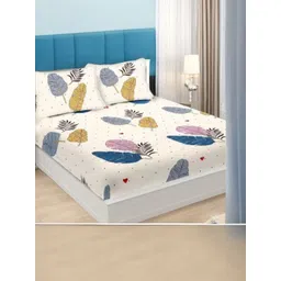 WELLNEST White 300 TC Cotton Fitted Queen Bedsheets-picture-20