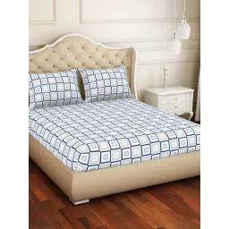 Welspun Geometric Blue 150 TC Cotton Blend King Bedsheet with 2 Pillow Covers-picture-45