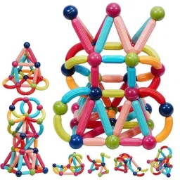 Wembley Magnetic Stick Building Blocks Brain Games for Kids Toys for Girls 3 + Years 4 5 6 8 10 12 to 14 Old with Magnet Balls and Sticks STEM Learning Educational Magnetic Toys for Boys - 64 Pcs image 1