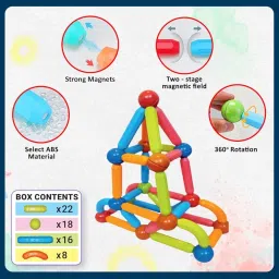 Wembley Magnetic Stick Building Blocks Brain Games for Kids Toys for Girls 3 + Years 4 5 6 8 10 12 to 14 Old with Magnet Balls and Sticks STEM Learning Educational Magnetic Toys for Boys - 64 Pcs image 2