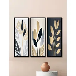 WENS Black & Grey 3 Pieces Synthetic Wooden Floral and Botanical Paintings Wall Art-picture-25